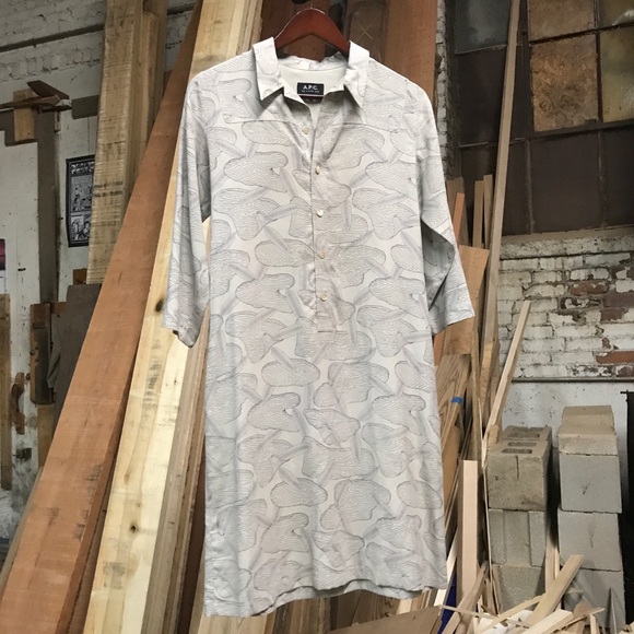 NWOT APC 100% Silk Rock&Leaf Print Shirt Dress - Picture 2 of 5