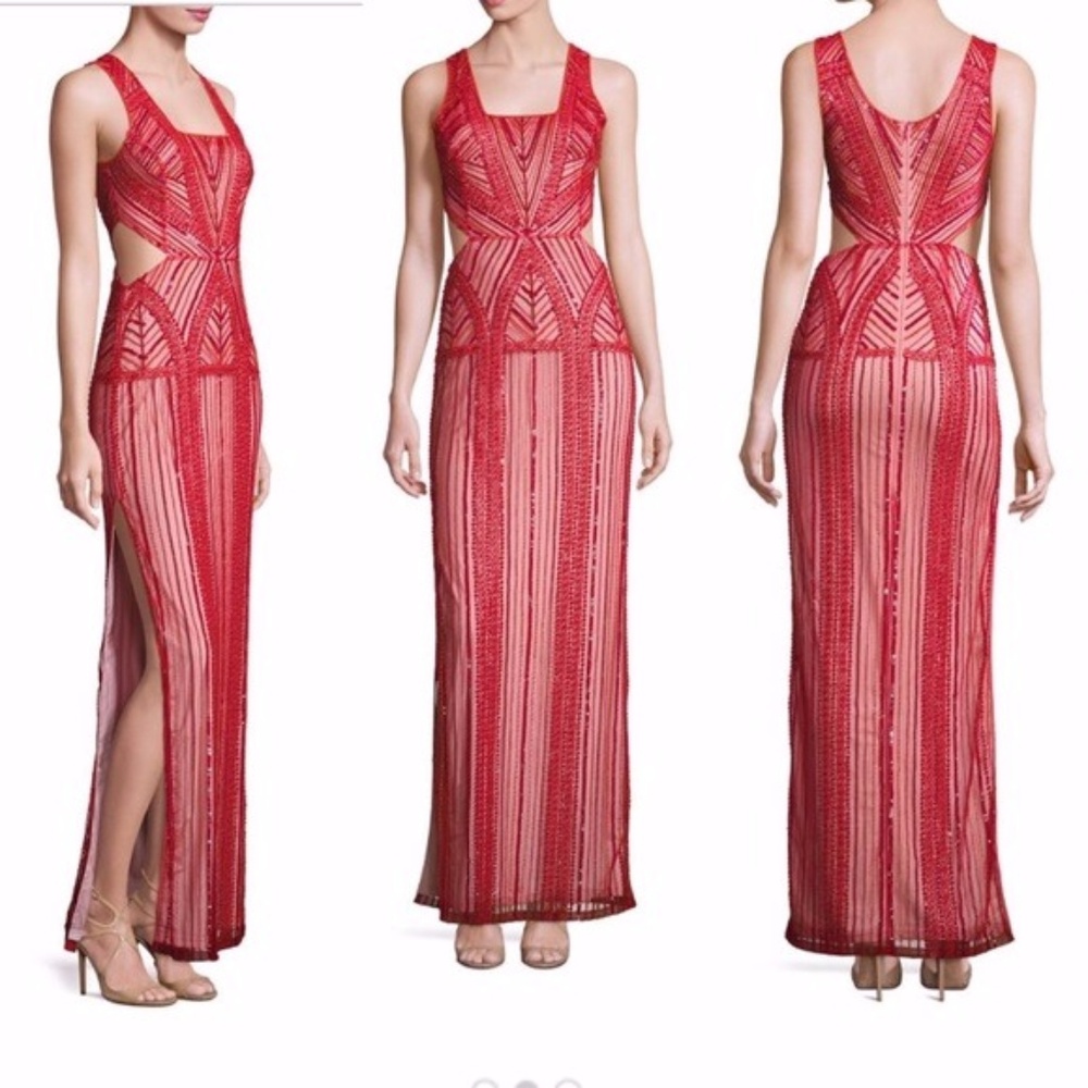 Parker Black Red Beaded Gown