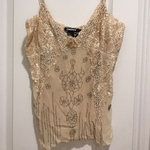 Beautifully beaded and lace cream camisole.