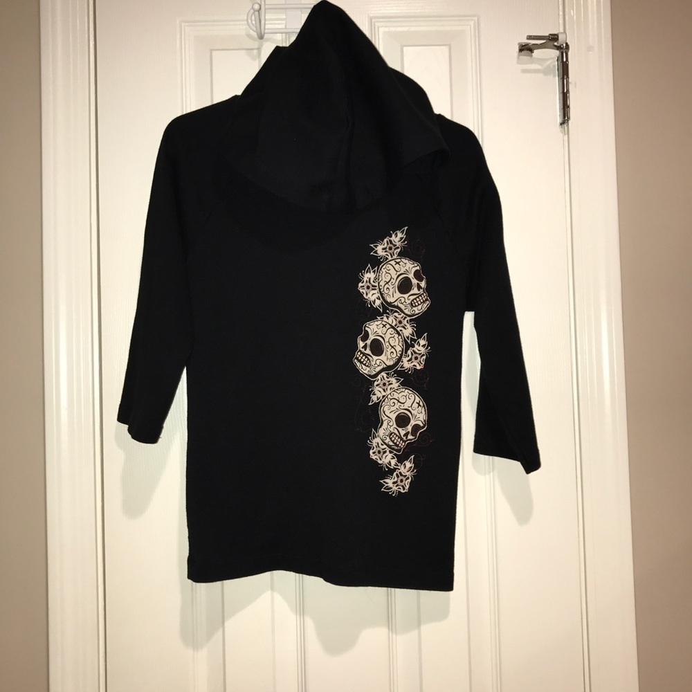 Lucky Thirteen quarter  sleeve Skull hoodie
