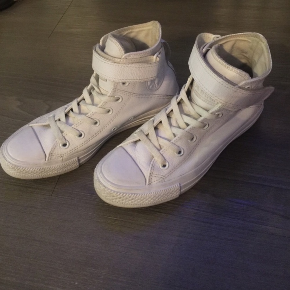 White high top converse with ankle strap