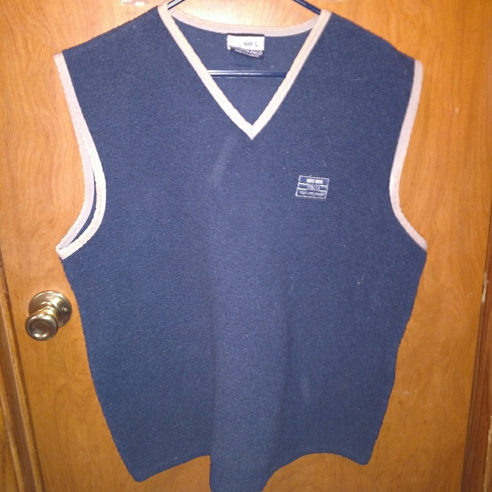 Paco fleece vest Navy blue with tan trim size Lg