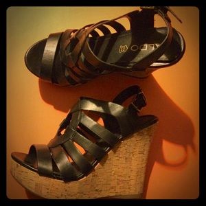 Aldo leather cork wedges platform high heel shoes