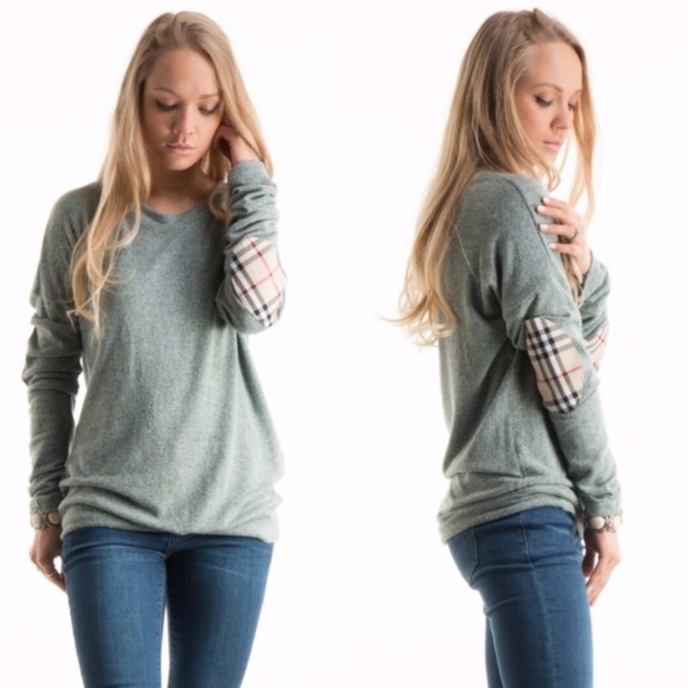 !! Host Pick! Plaid elbow patch Brushed knit Tunic