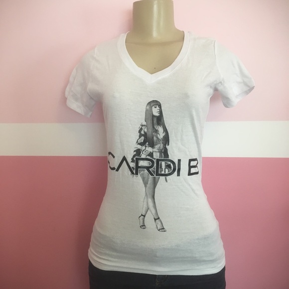 Women Cardi B Silhouette White T-Shirt - Picture 1 of 5