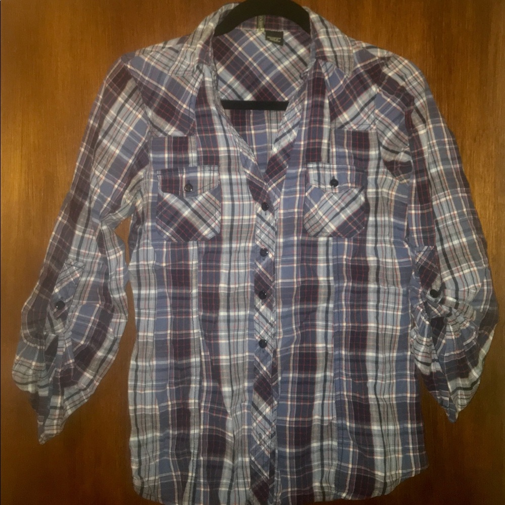Ladies button down plaid shirt