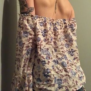 Off shoulder semi bell sleeve shirt