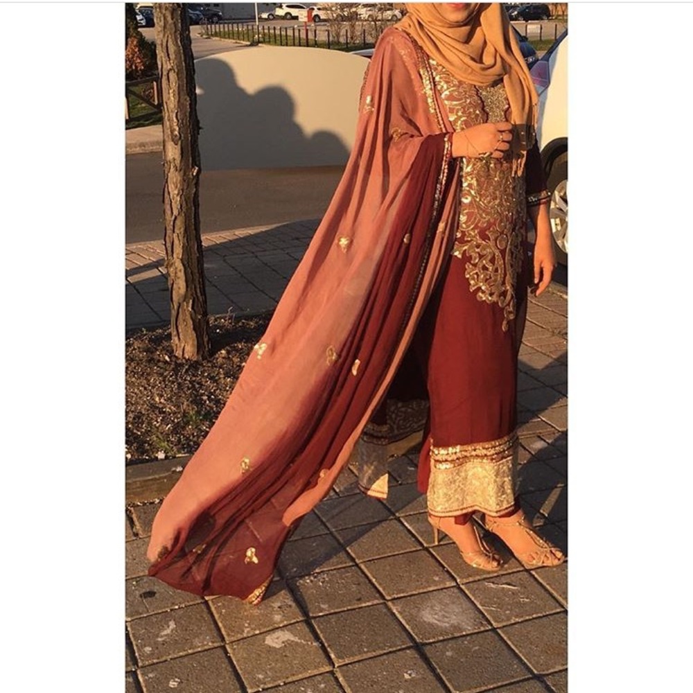Beige and maroon Pakistani dress