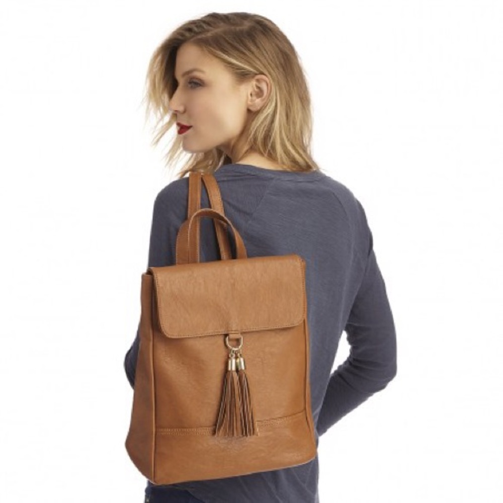 Sole Society “Ellie” Cognac Vegan Tassel Backpack
