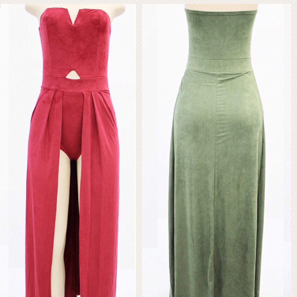 Faux Suede Bodysuit Maxi Dress In Blush