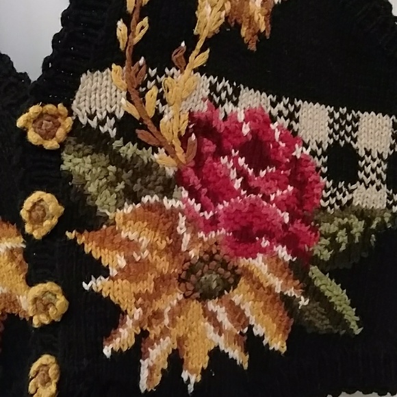 VTG 90s Handknitted Floral Sweater Vest M - EUC - Picture 3 of 7