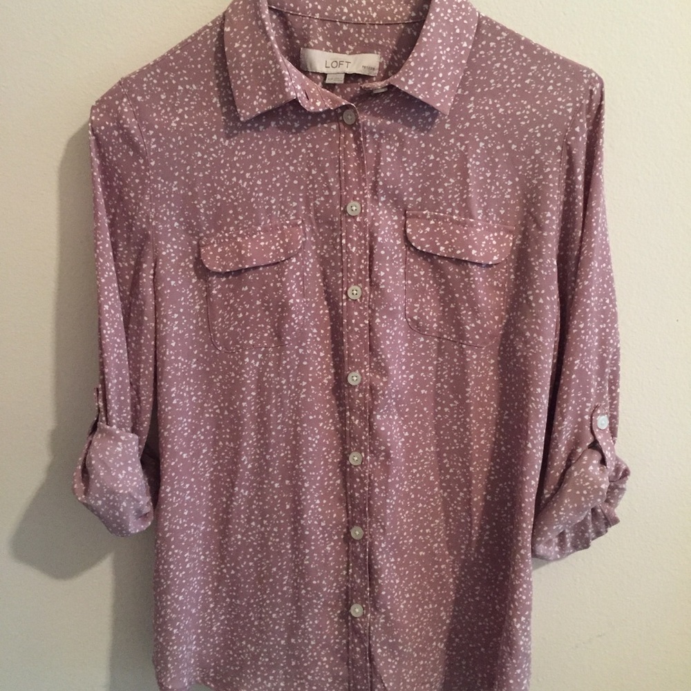 LOFT spotted pink button-up dress shirt