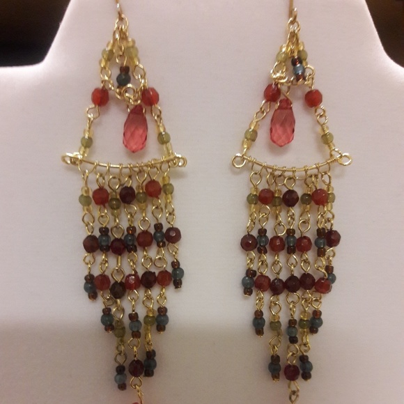 Chandelier glass beads gold chain earrings - Picture 1 of 3