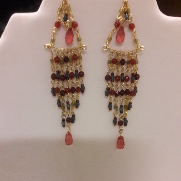 Chandelier glass beads gold chain earrings - Picture 2 of 3