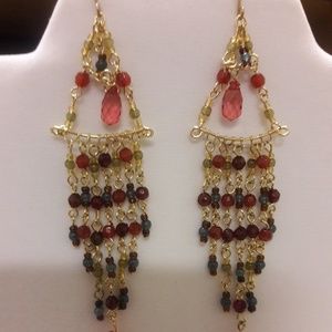 Chandelier glass beads gold chain earrings