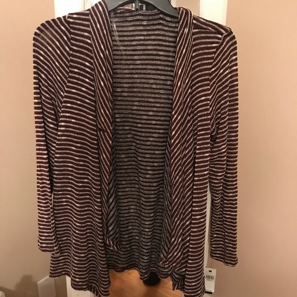 Maroon and white striped cardigan