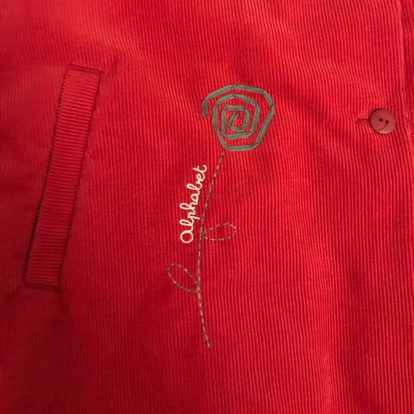 Red hooded corduroyed jacket with embroidery! - Picture 2 of 7