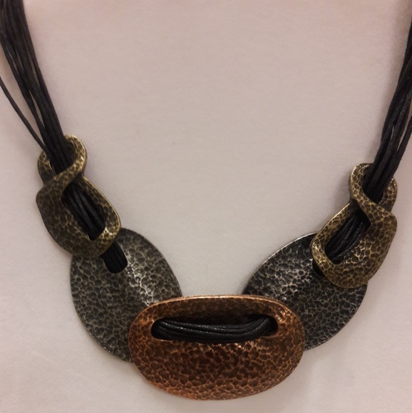 Copper, silver & antique gold chocker/necklace - Picture 1 of 3