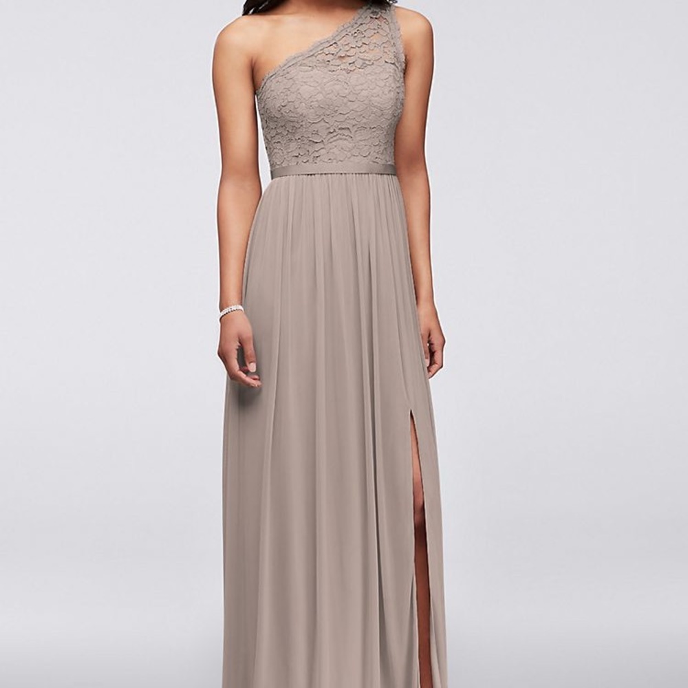 Davids bridal long 1 shoulder gown
