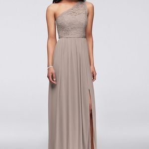 Davids bridal long 1 shoulder gown