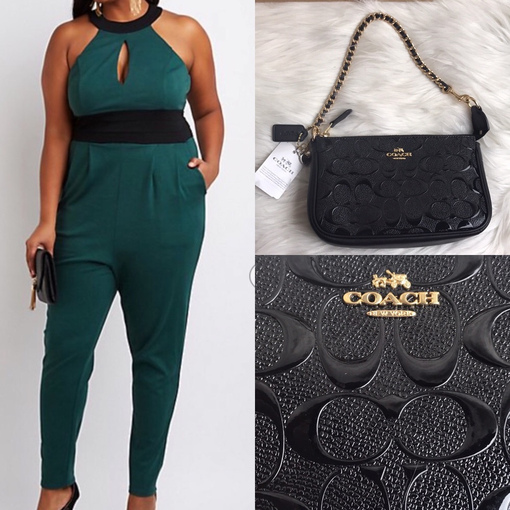 Plus Size Colorblock Keyhole Jumpsuit 2x Emerald