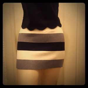 Black Grey and White Striped Mini Skirt