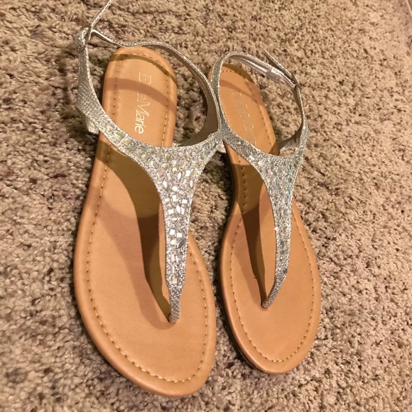 silver sparkle flat sandals