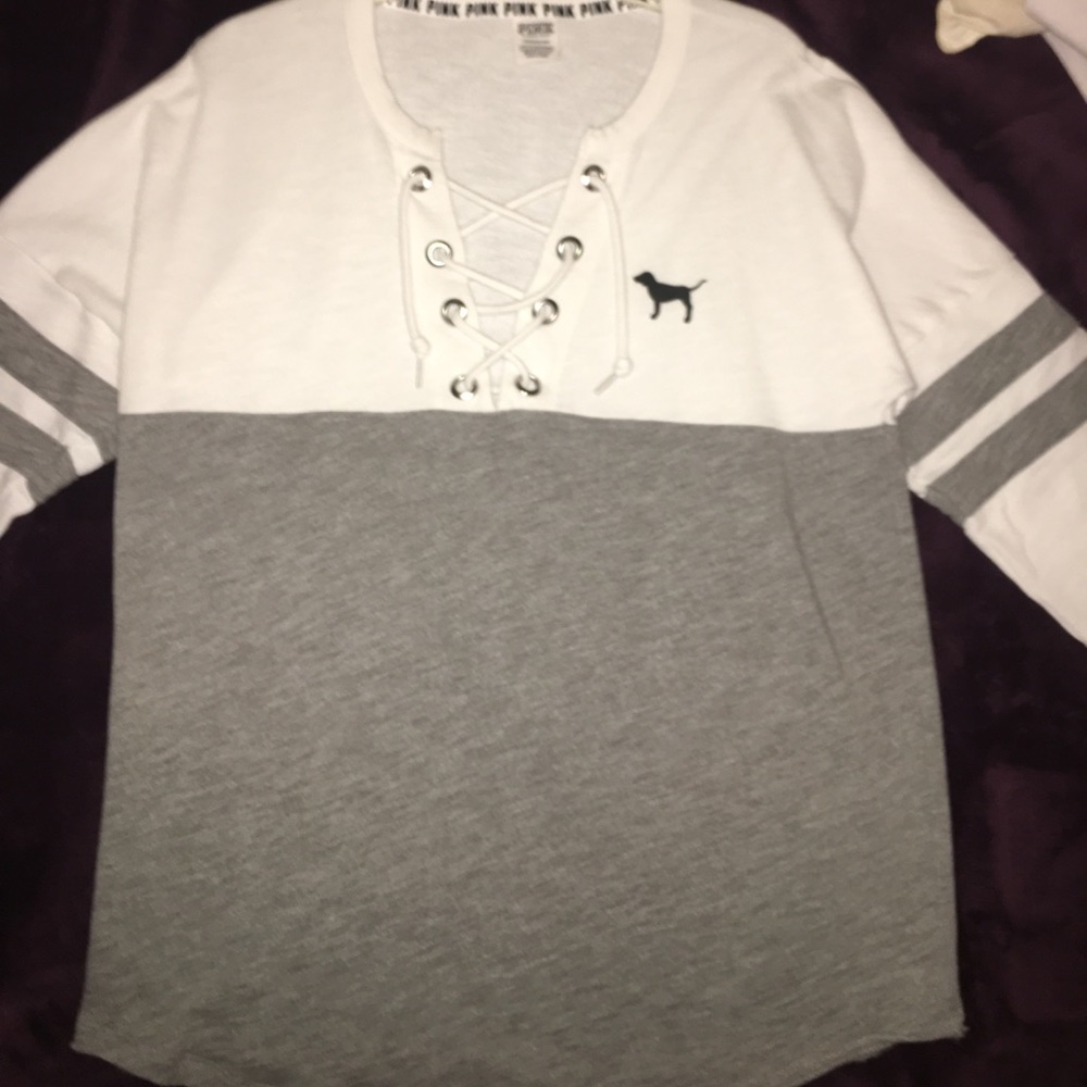 Victoria secret pink lace up sweater