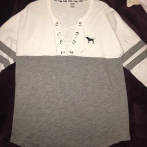 Victoria secret pink lace up sweater