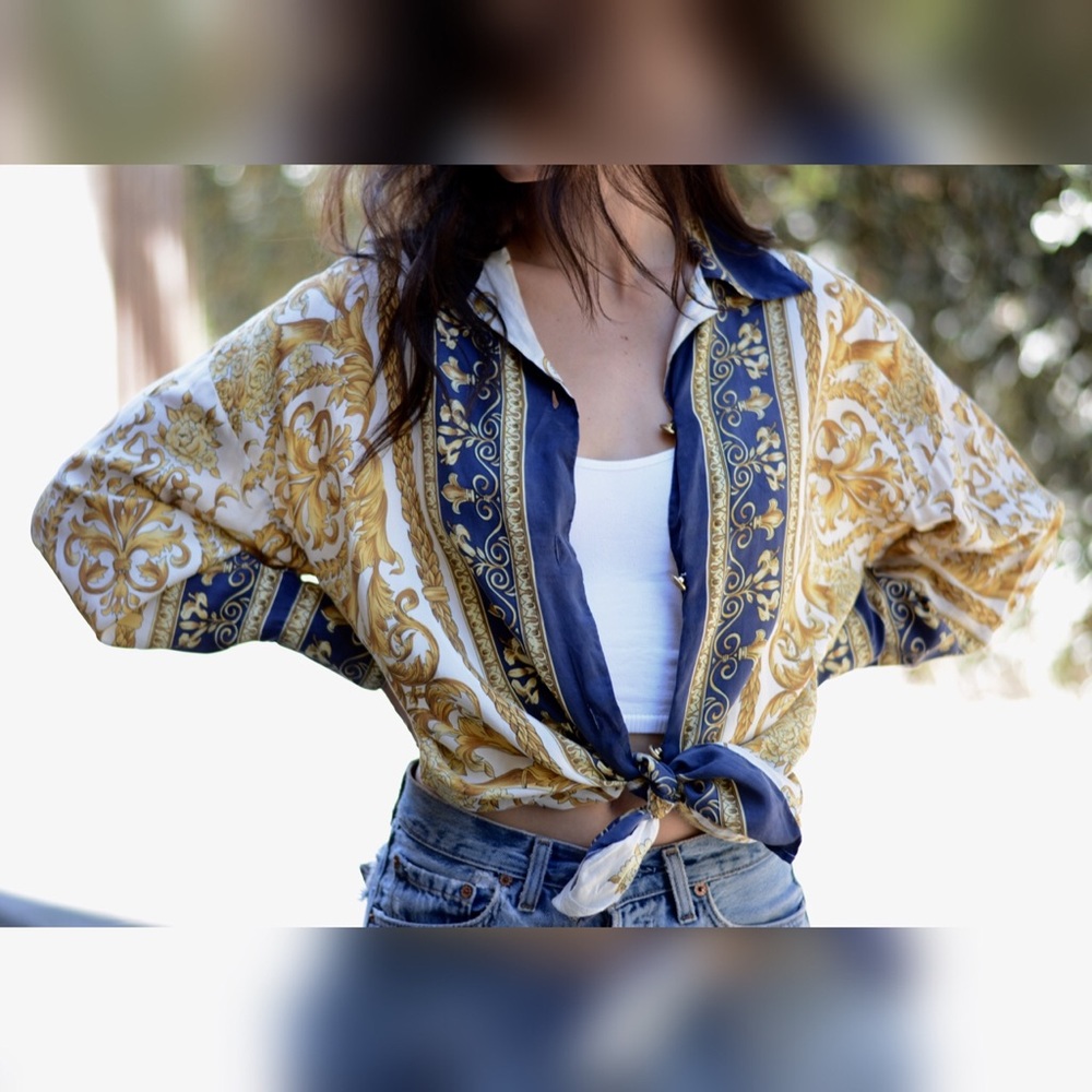 Vintage Scarf Print Silk Blouse