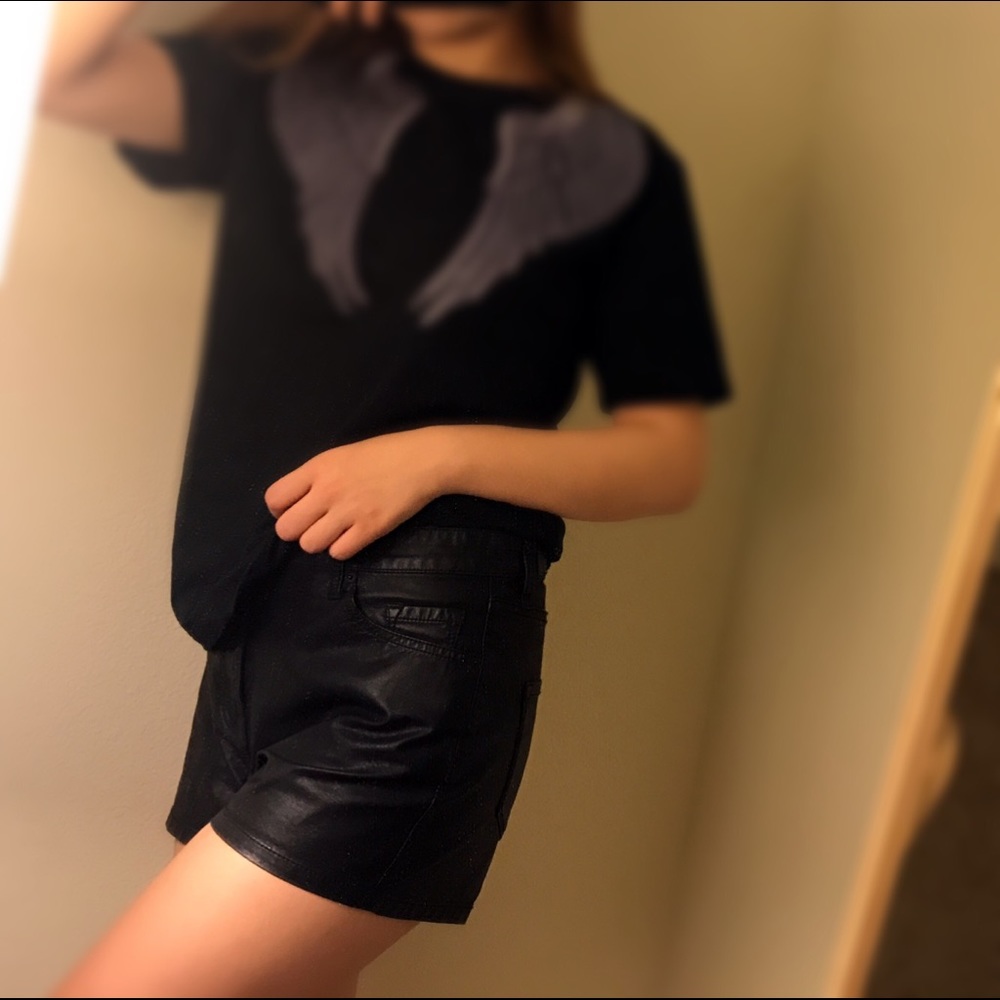 High waisted black leather shorts