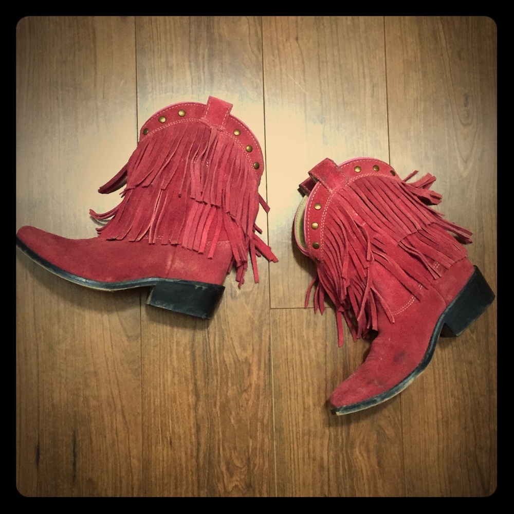 LEATHER sz 12 Shyanne Fringe Boots (fits 11/11.5)