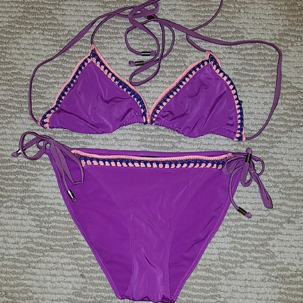 H&M Two Piece Purple Bikini with crochet detail