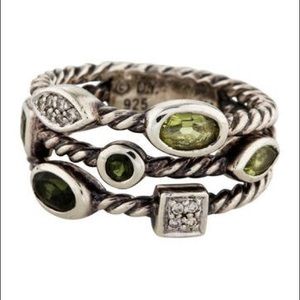 Confetti 3 Row Ring w/Peridot Tourmaline&Diamonds