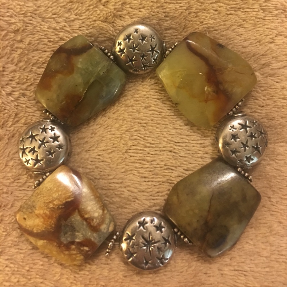 NWOT Green Marbled Stone & Silver Bracelet
