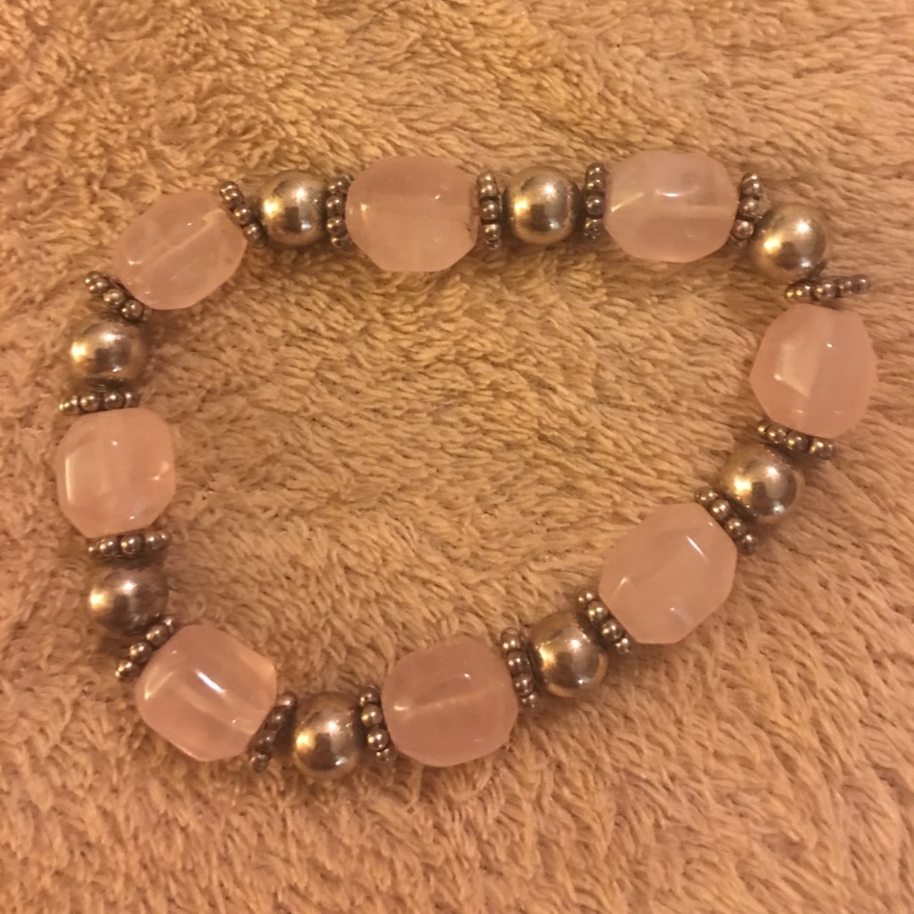 NWOT Pink Glass Stone & Silver Beaded Bracelet