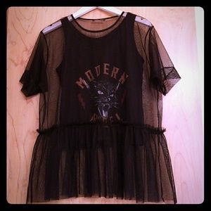 Zara Mesh Ruffle T-shirt with Graphic Tank