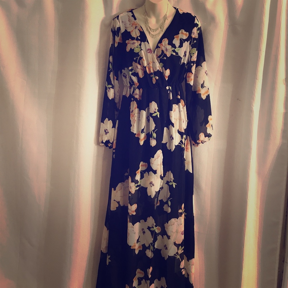 Boho Long Dress Sheer w/ Coverage, Front Slit, Med