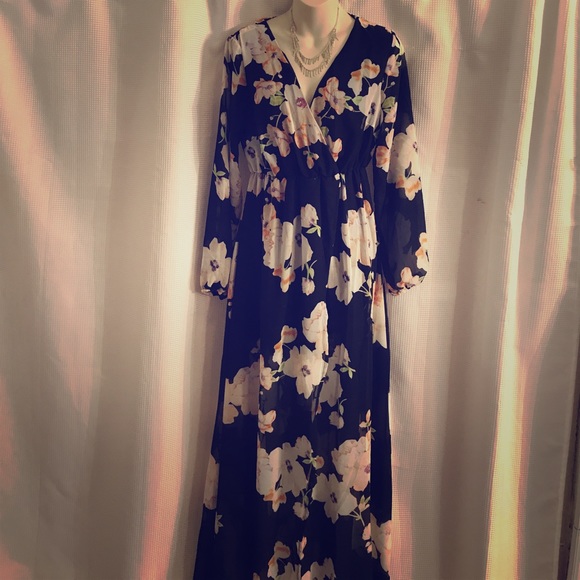 Boho Long Dress Sheer w/ Coverage, Front Slit, Med - Picture 1 of 2