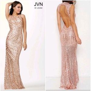 jovani rose gold sequin long dress