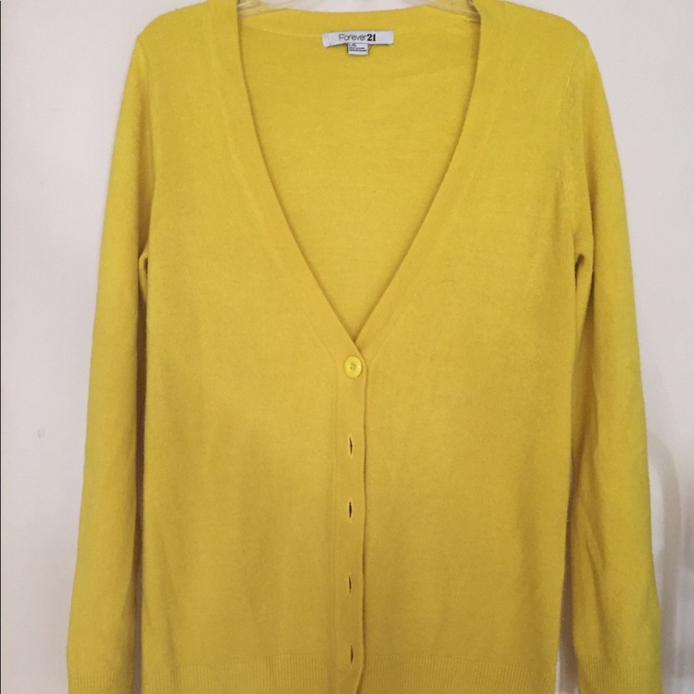 Bright yellow cardigan!