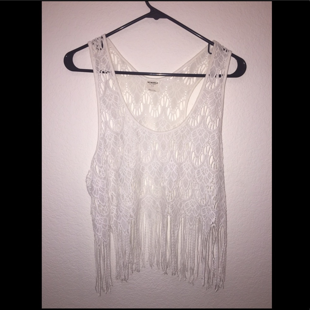 Free People white fringe eyelet crop top