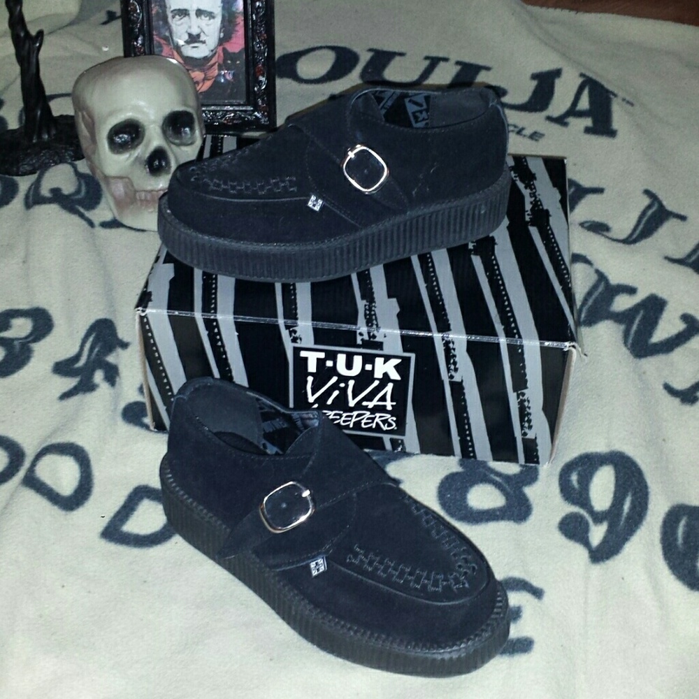 T.U.K Black Suede Viva Low Creeper size 6