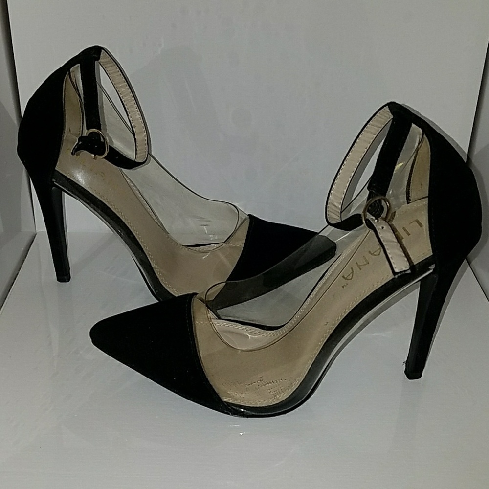 Black Velvet Illusion Shoe with Ankle Strap