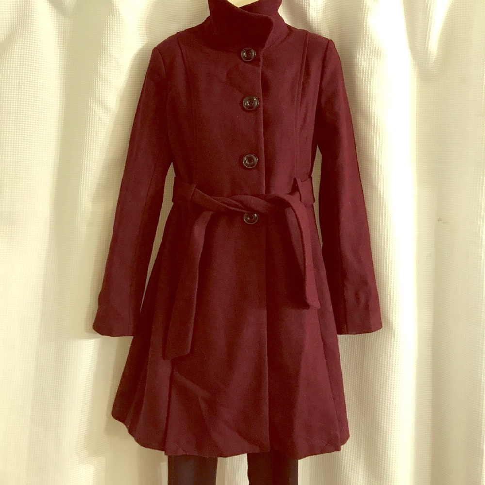 Tailored Wool Blend Coat, w/ Lining, Color Plum XS
