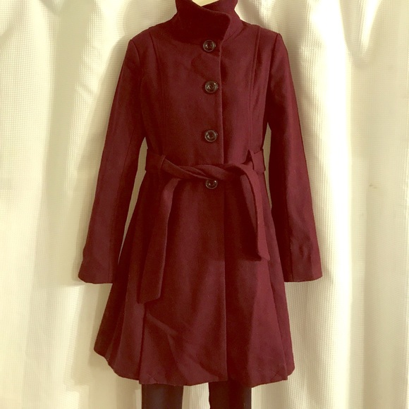 Tailored Wool Blend Coat, w/ Lining, Color Plum XS - Picture 1 of 1