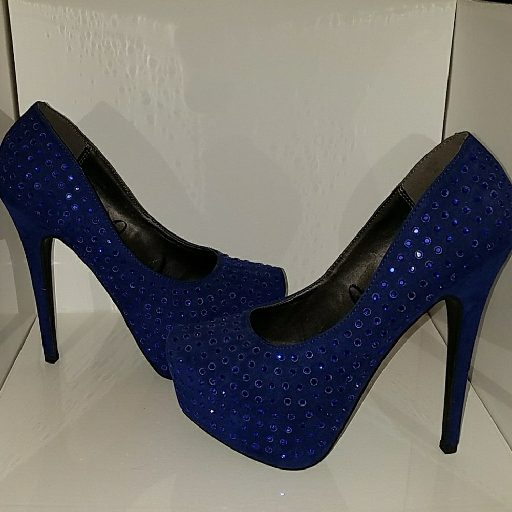 Blue Velvet Stilleto Pumps with diamente detail