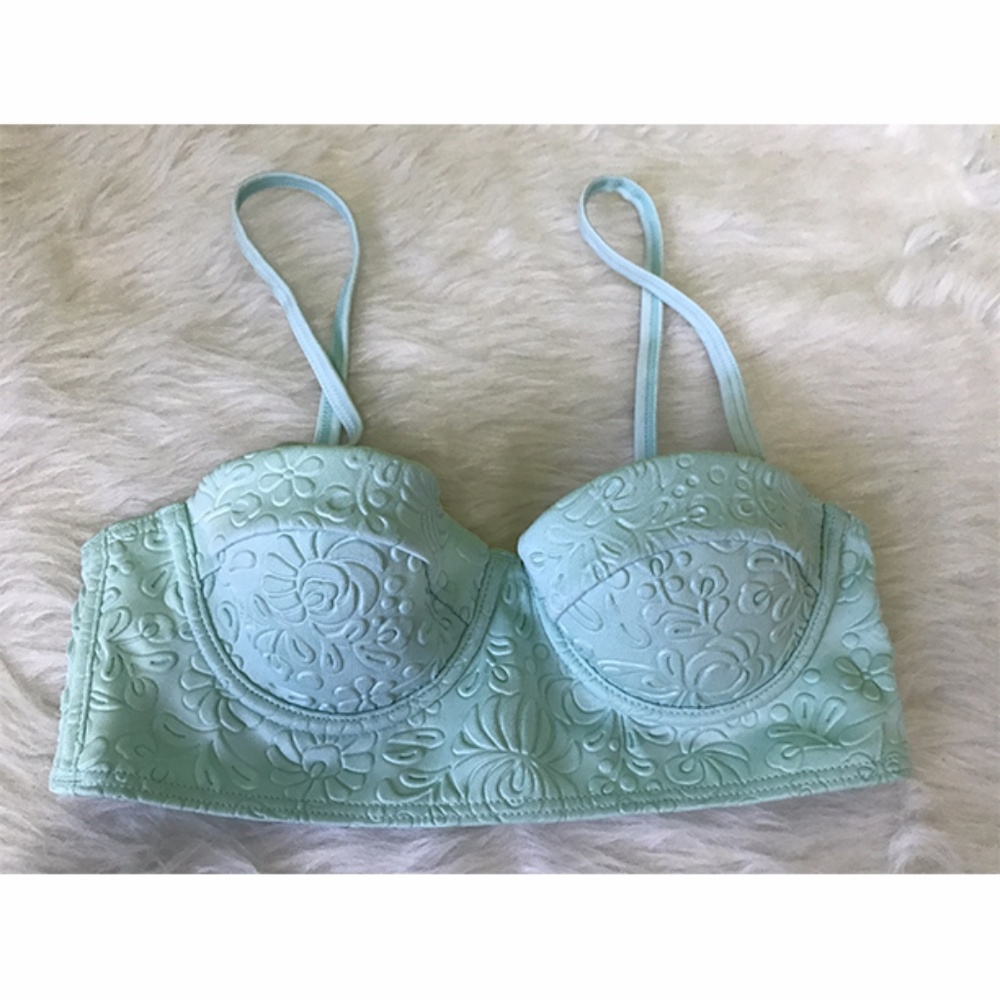 Asos Swim Floral Mint Bustier Bikini Top US 32A