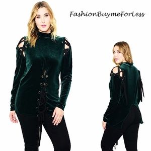 PLUS Goth Renaissance Medieval Lace-UP Velvet Top