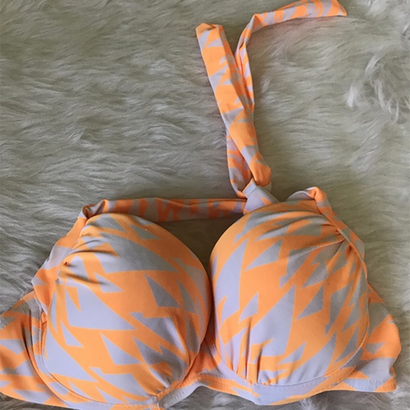 Asos Swim Halter Neck Orange Gray Bikini Top 32D - Picture 1 of 6